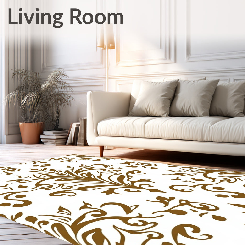 Brown Damask Scrollwork Medallion Rug