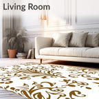 Brown Damask Scrollwork Medallion Rug