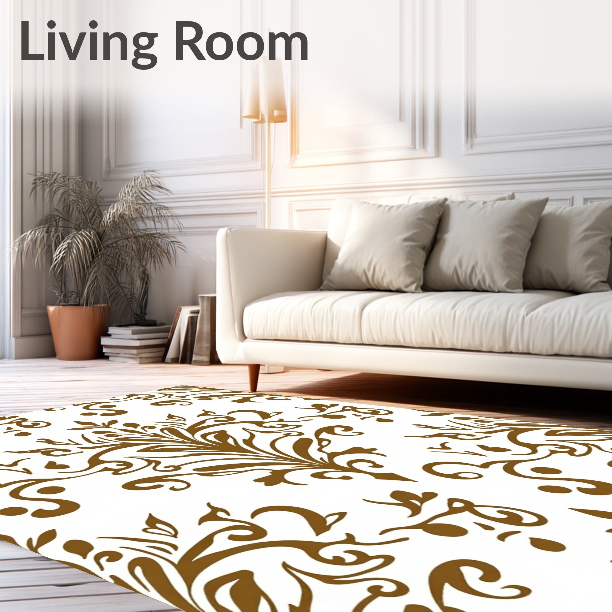 Brown Damask Scrollwork Medallion Rug