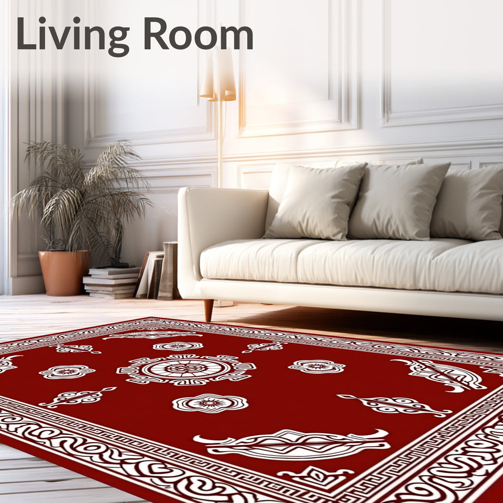 Crimson White Ornamental Medallion Rug