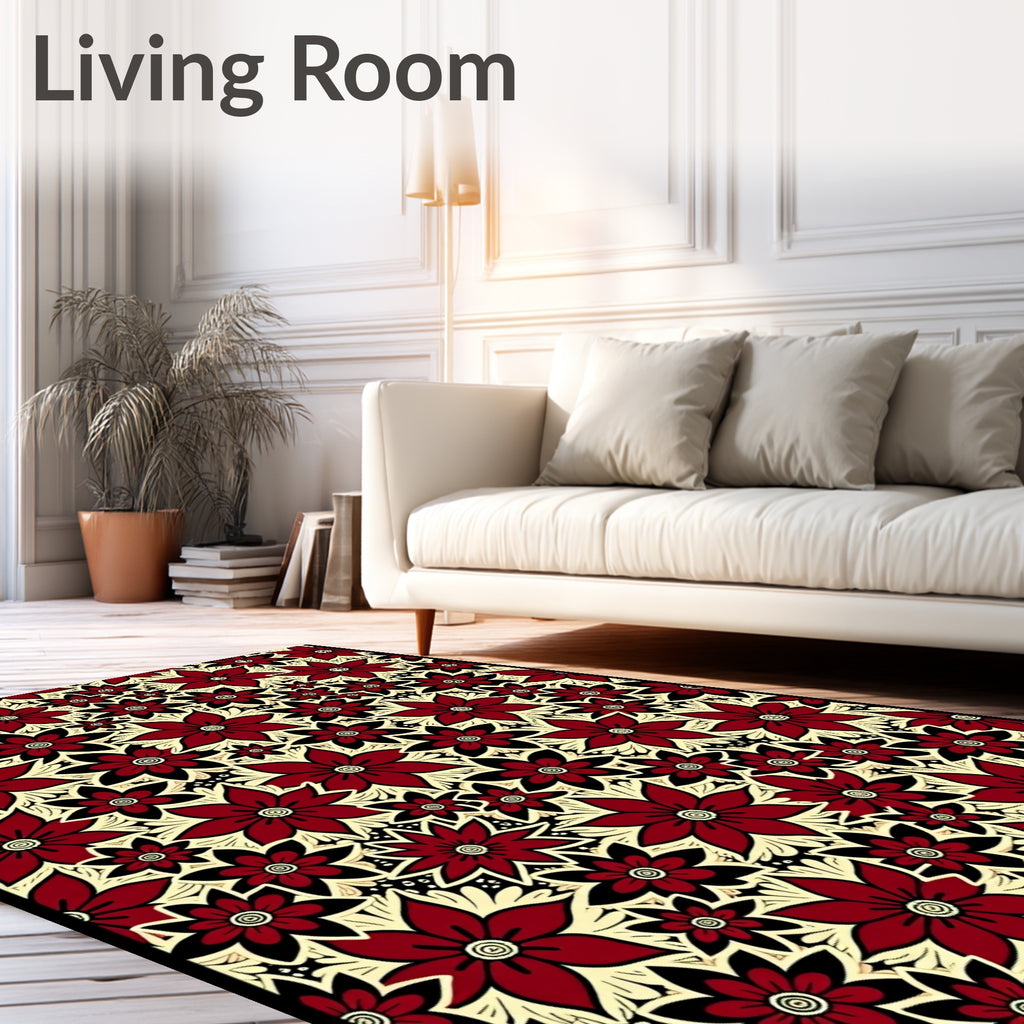 Crimson Floral Filled Backdrop Rug