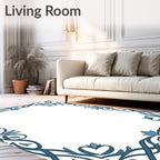 Blue Vine Leaf Scrollwork Border Rug