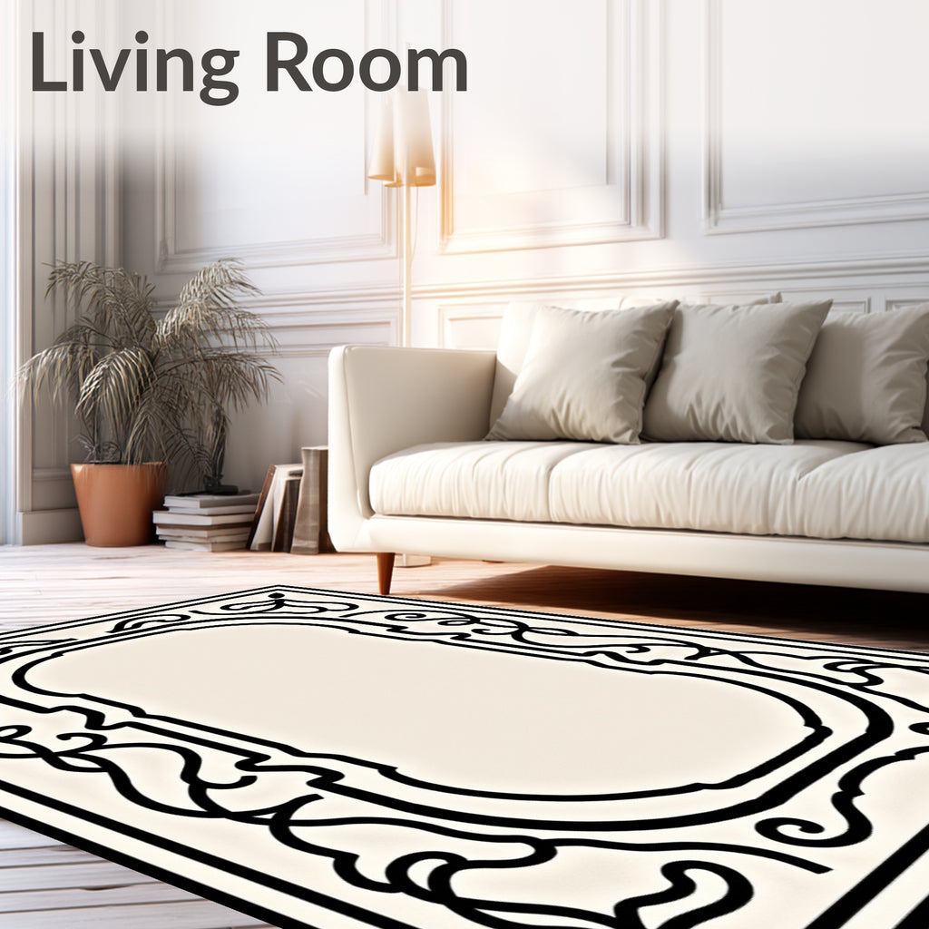 Black Floral Arch Border Rug