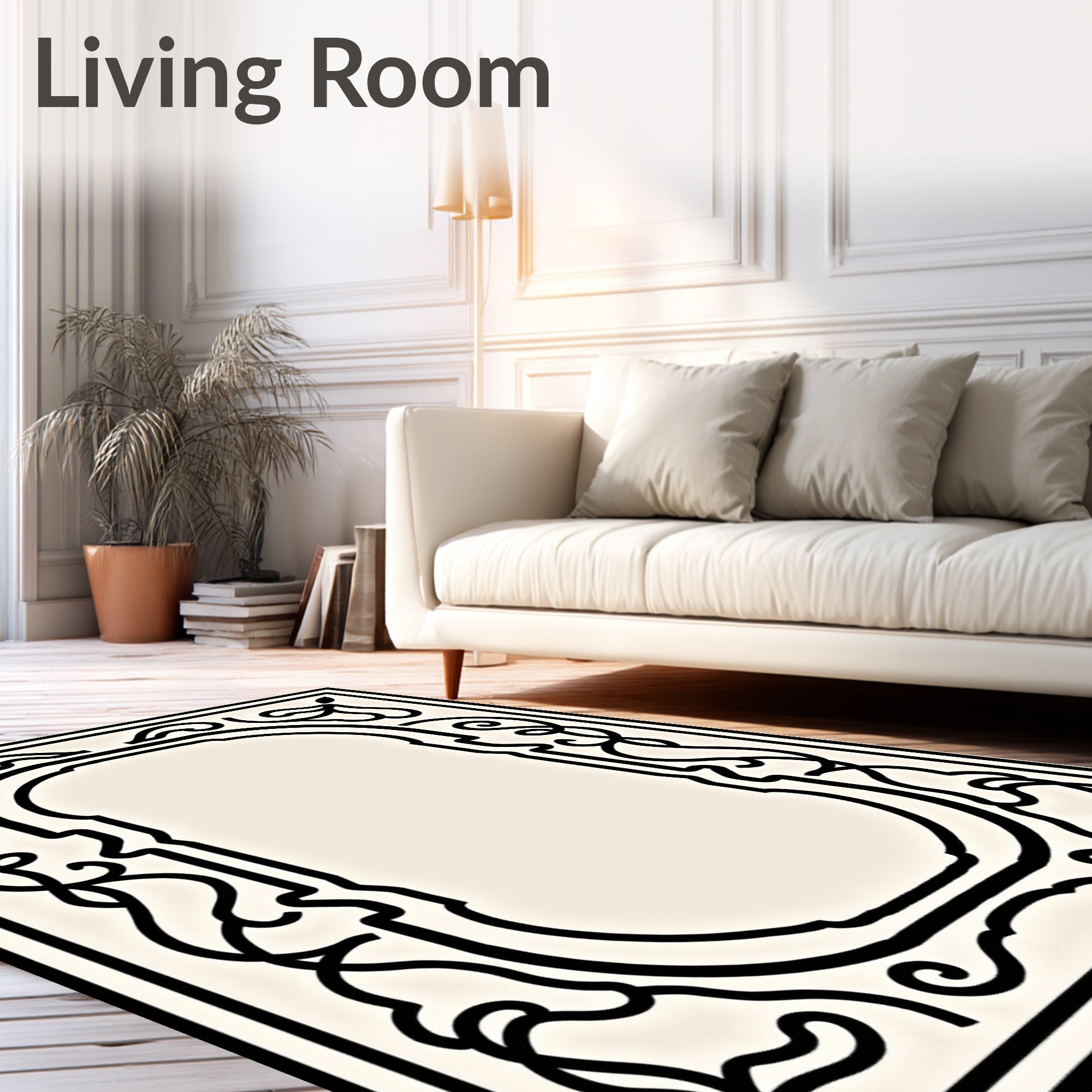 Black Floral Arch Border Rug