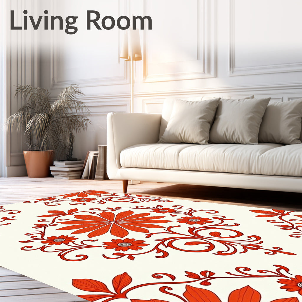 Crimson Floral Scroll Medallion Rug