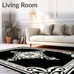 Ornate Black and Cream Medallion Rug