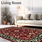 Crimson Cream Scrollwork Floral Medallion Rug