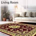 Golden Burgundy Medallion Floral Border Rug