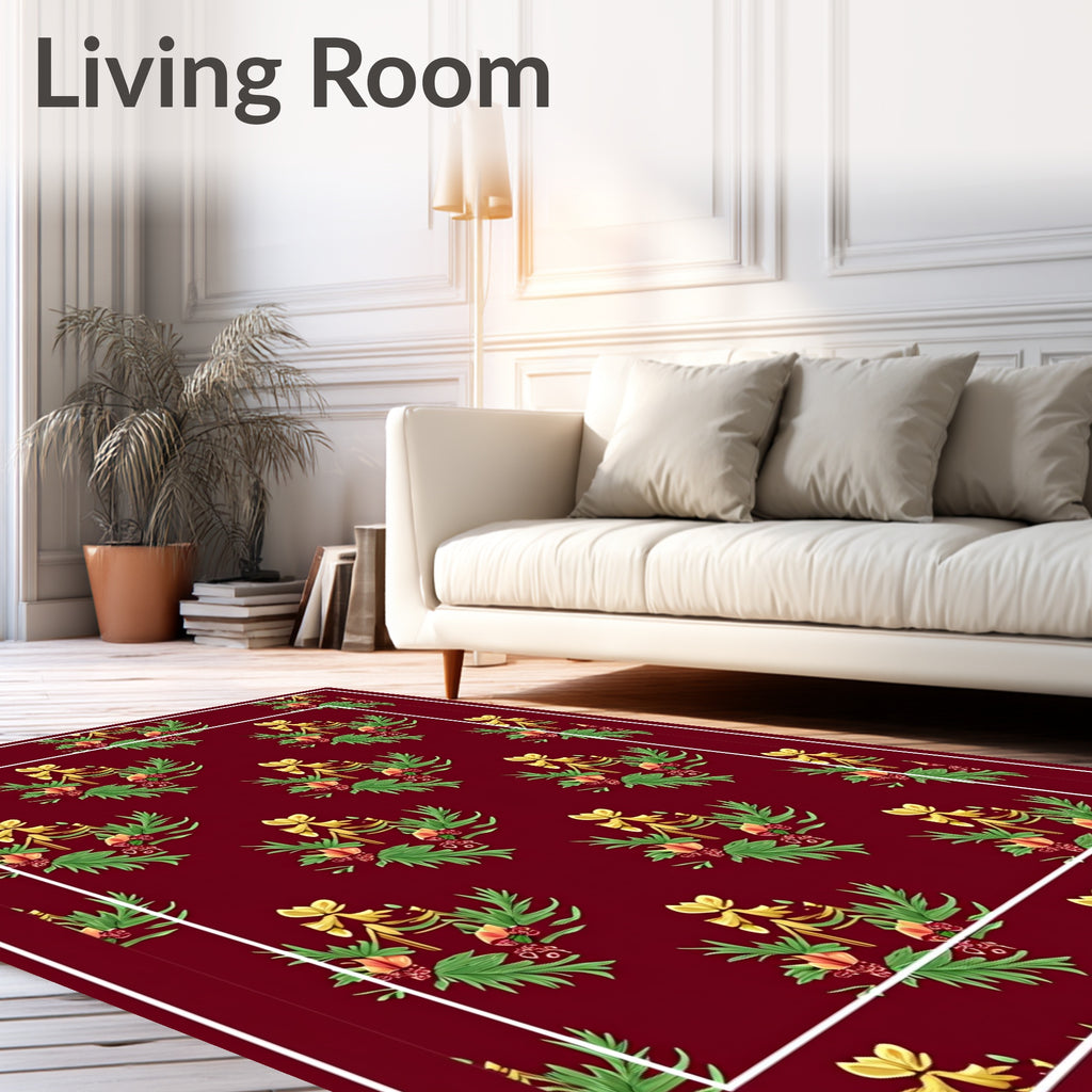 Crimson Golden Bow Floral Bouquet Rug