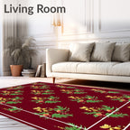 Crimson Golden Bow Floral Bouquet Rug