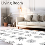 Black White Snowflake Medallion Repeat Rug