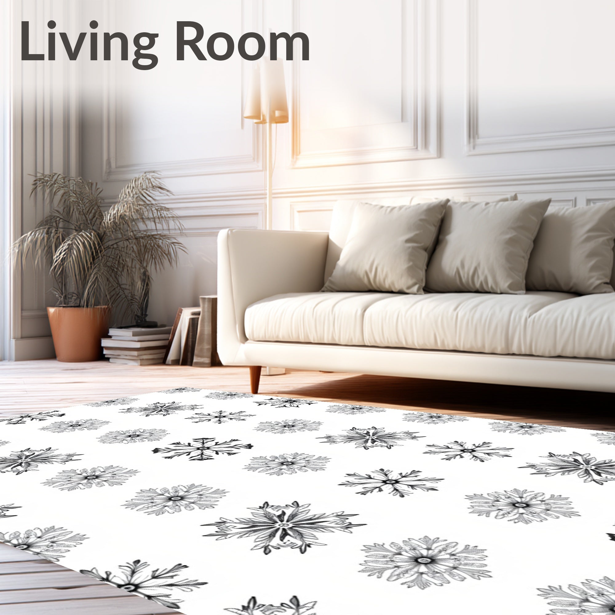 Black White Snowflake Medallion Repeat Rug