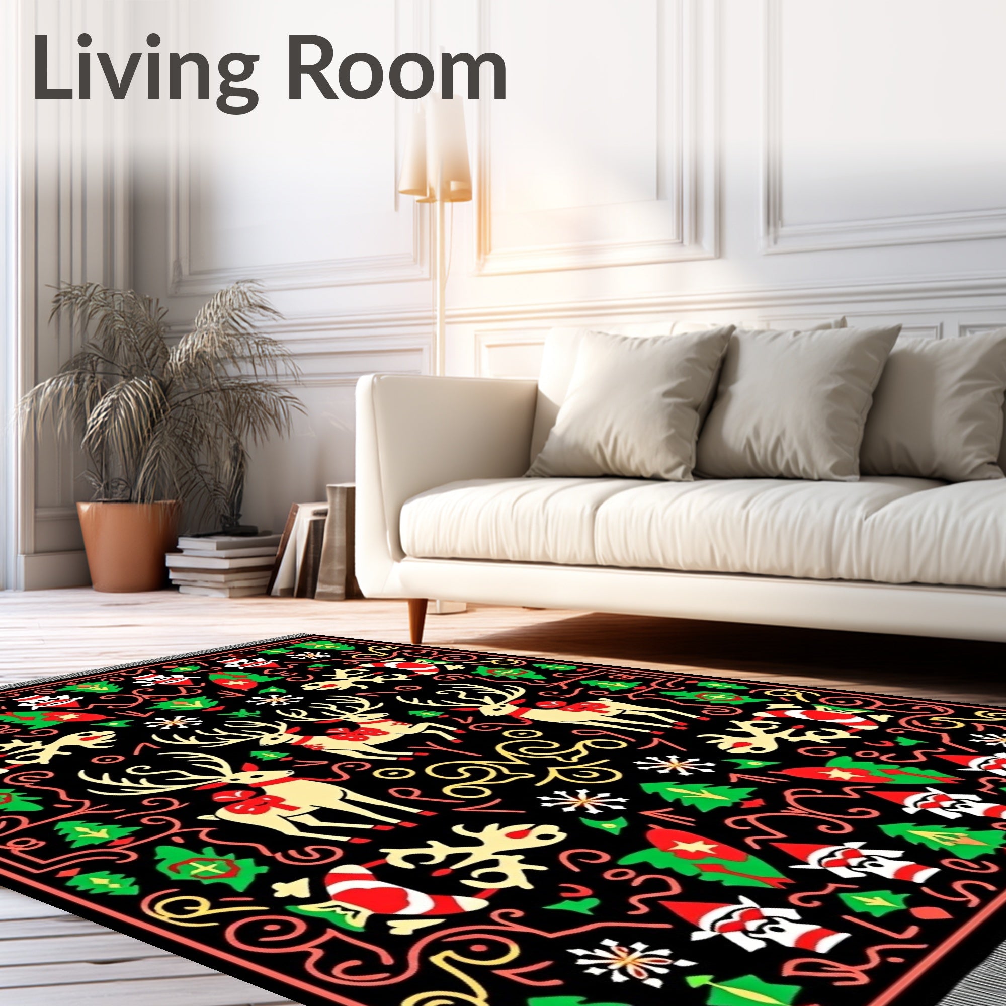 Jolly Reindeer Red Green Christmas Rug