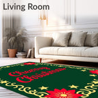 Crimson Poinsettia Gold Swirl Christmas Rug