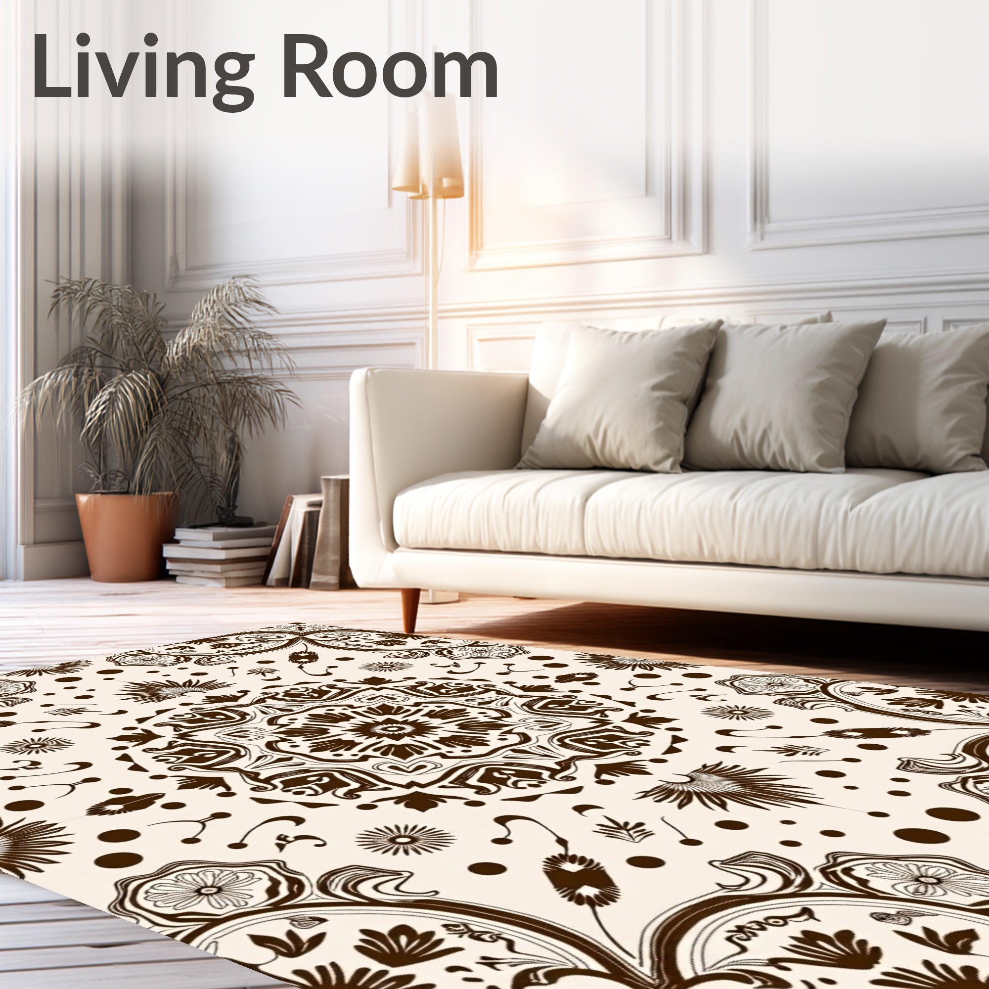 Dark Brown Floral Mandala Medallion Rug