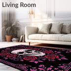 Pink Skull Red Roses Floral Border Rug