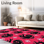 Vibrant Pink Black Reindeer Snowflakes Rug