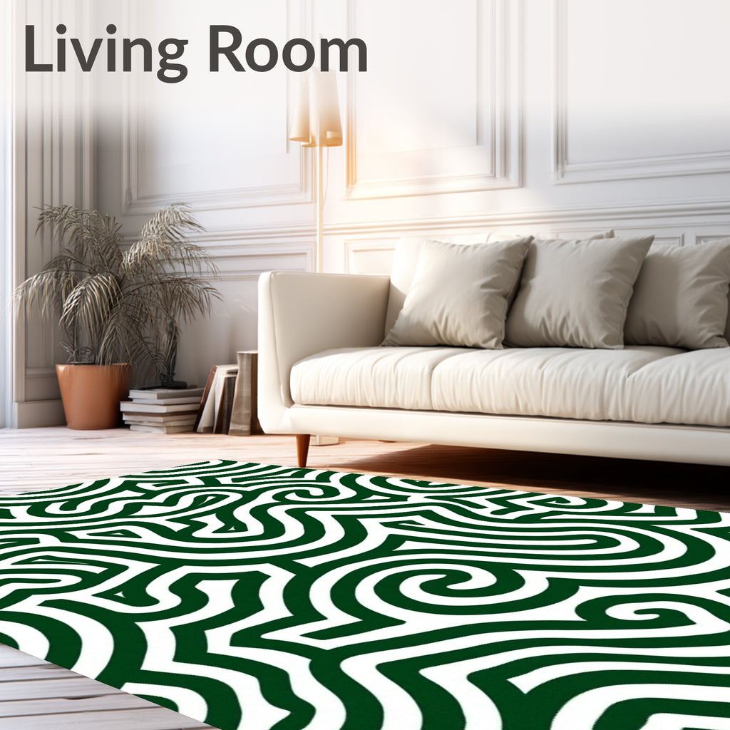 Deep Green Labyrinth Swirl Rug