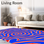 Crimson Curving Lines Blue Swirl Rug