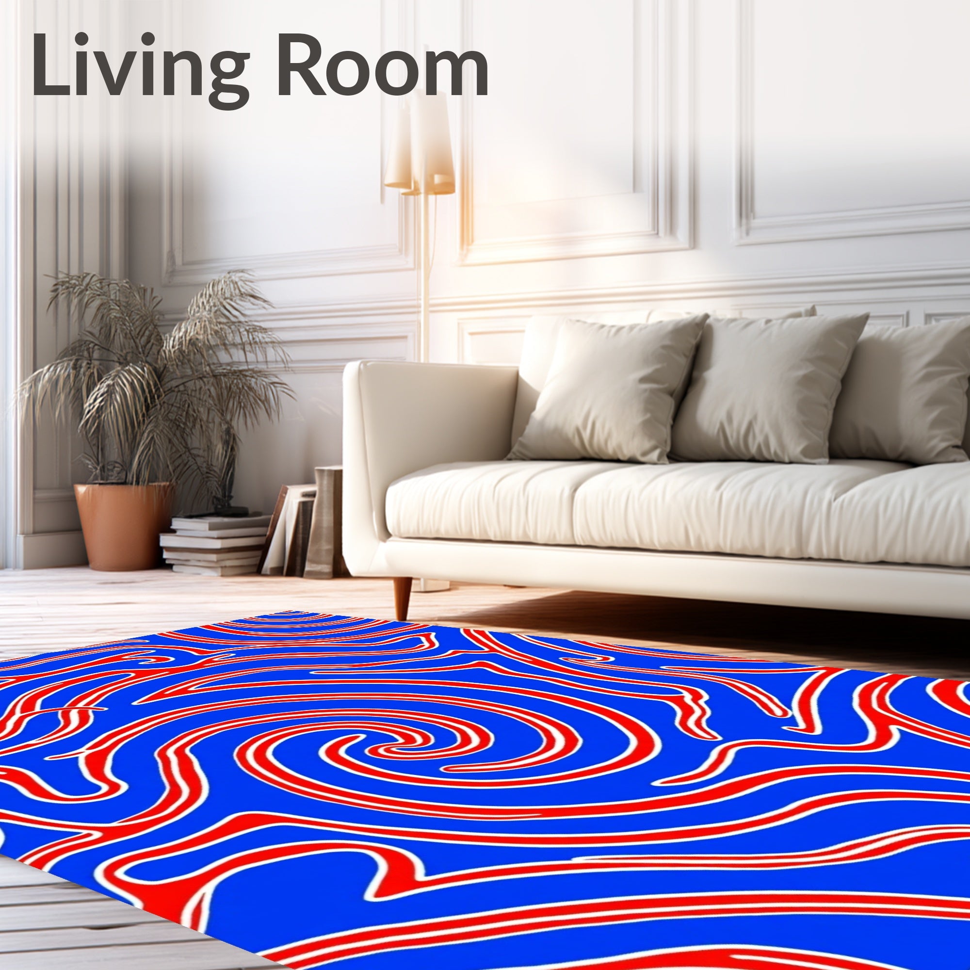 Crimson Curving Lines Blue Swirl Rug