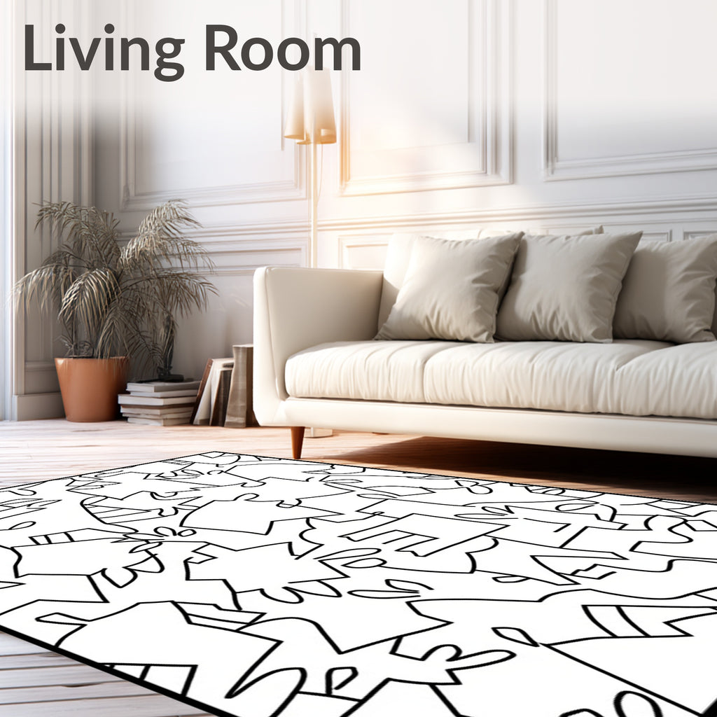 Abstract Black and White Continuous Line Rug