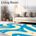 Azure Blue Wavy Forms With Orange Accents Rug