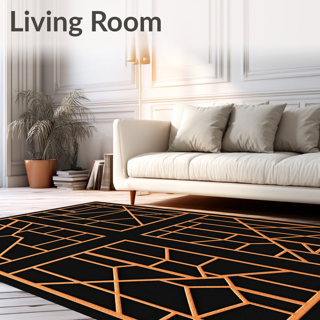 Orange Geometric Deco Lines Rug