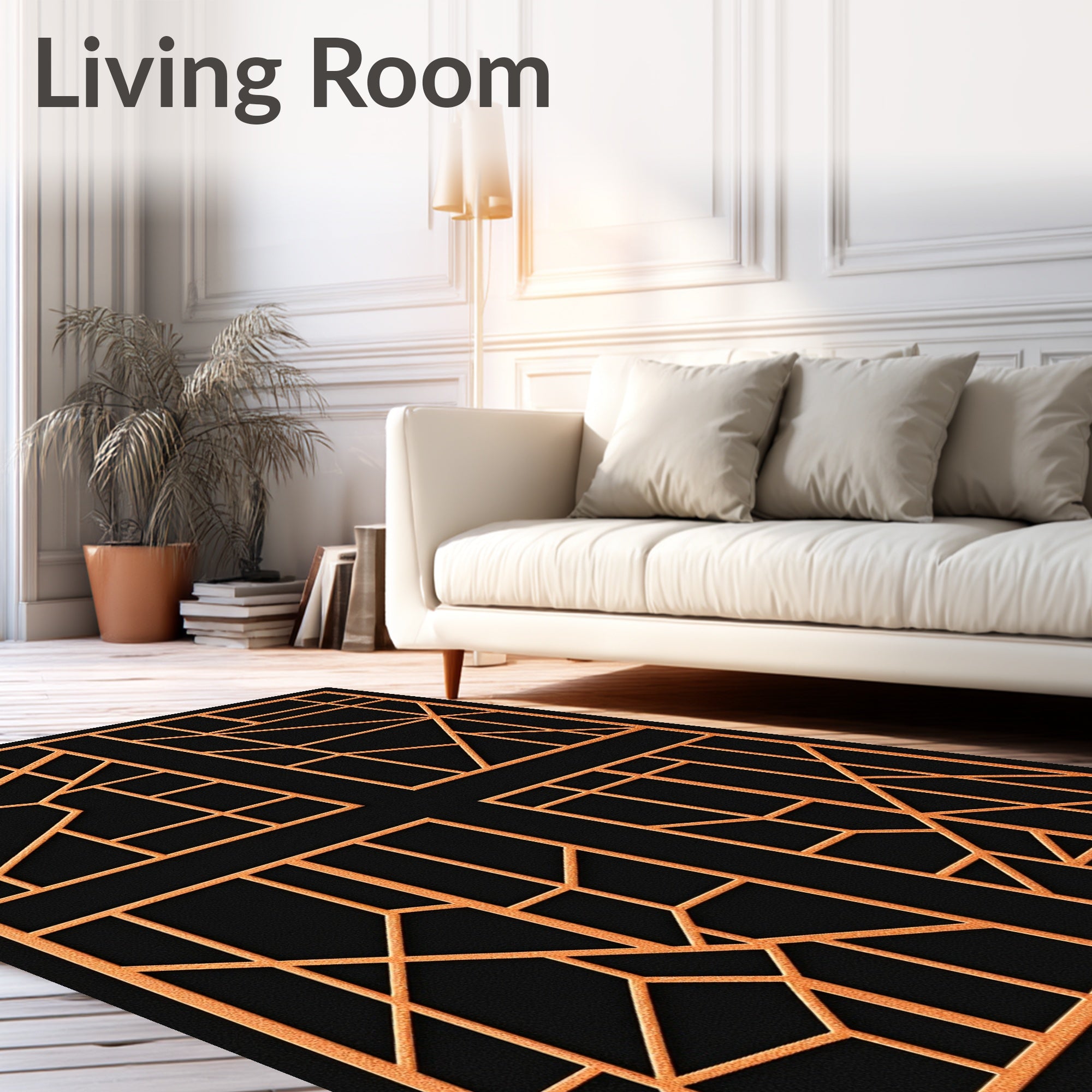 Orange Geometric Deco Lines Rug