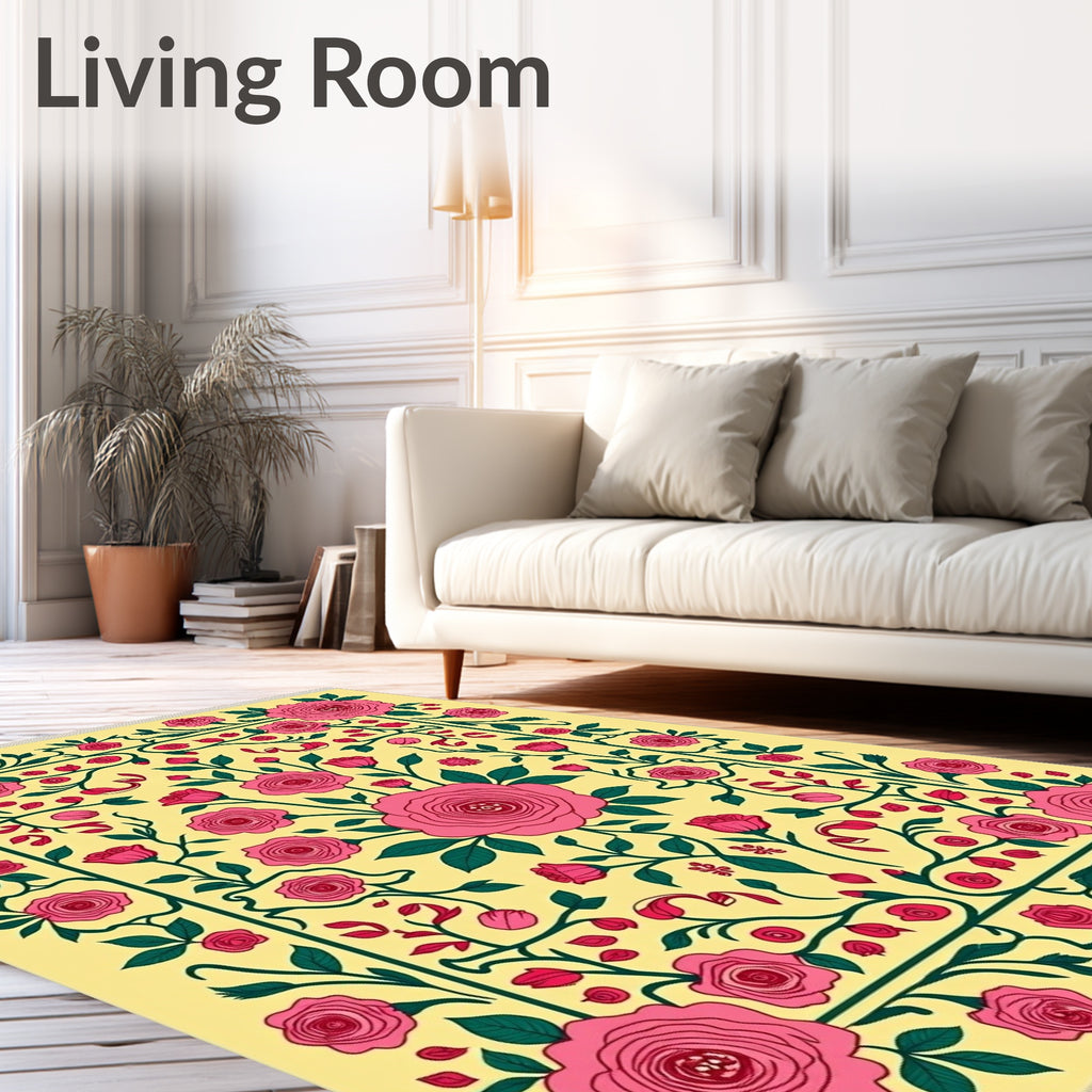 Radiant Pink Rose Garland Garden Rug