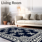 Dark Blue Snowflake Bordered Rug