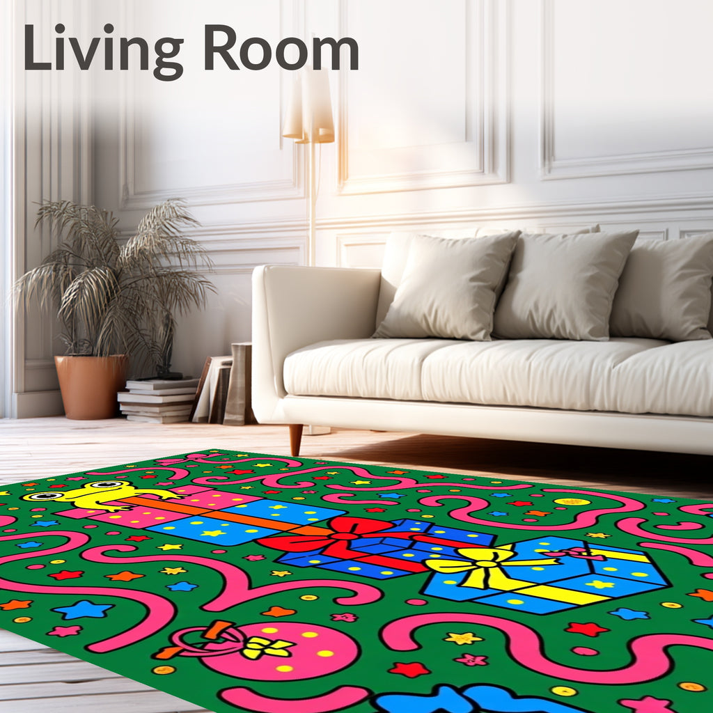 Cute Yellow Frog Stacked Gifts Ribbons Rug