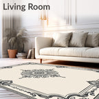 Elaborate Black Cream Floral Frame Rug