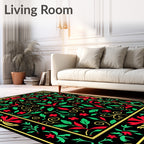 Black Red Green Floral Scroll Rug