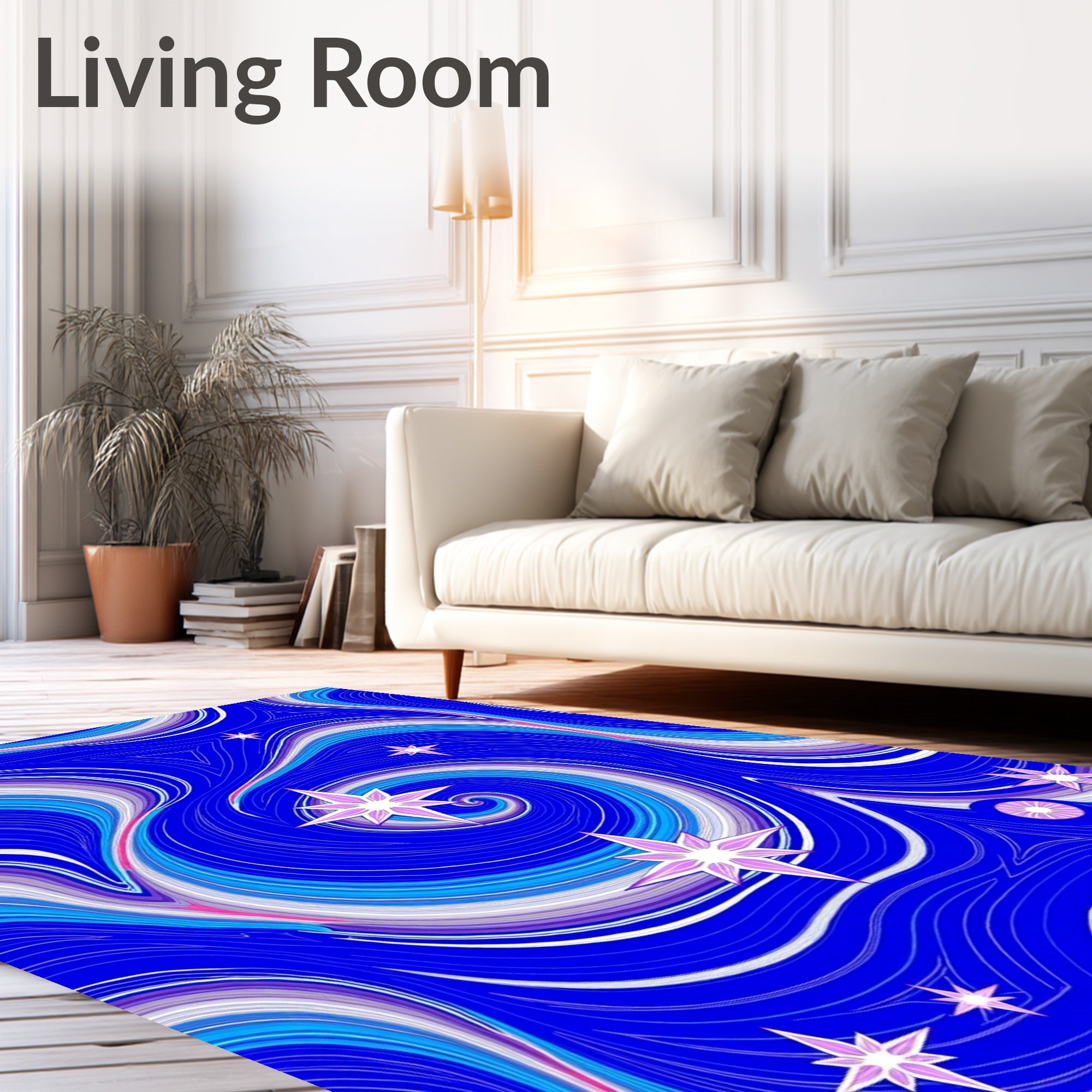 Vibrant Blue Starry Swirl Rug