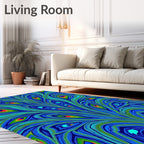 Vibrant Blue Emerald Peacock Feather Rug