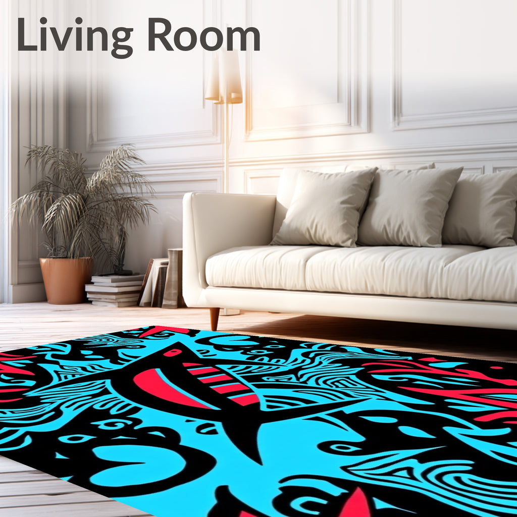 Bold Black Red Abstract Shark Rug