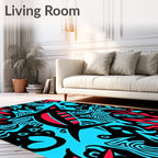Bold Black Red Abstract Shark Rug