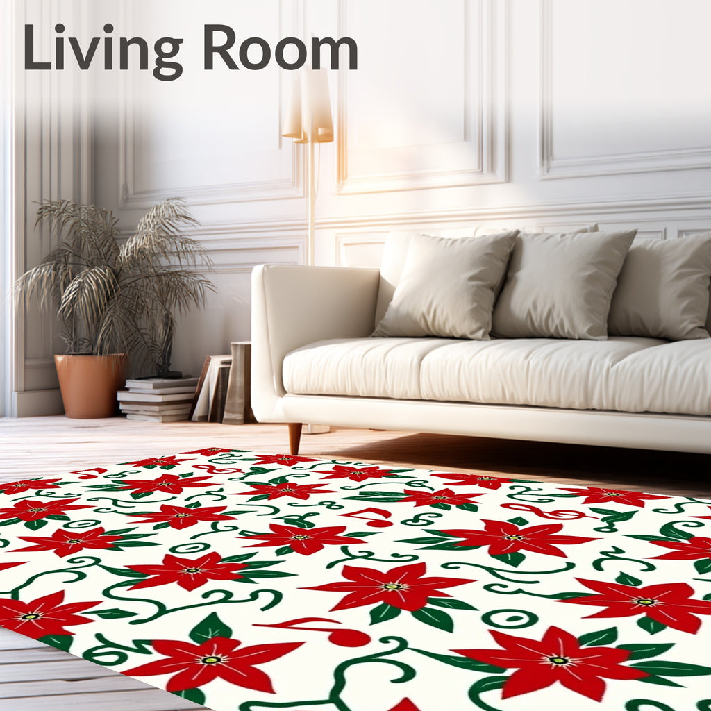 Crimson Poinsettia Musical Notes Garland Rug