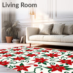 Crimson Poinsettia Musical Notes Garland Rug