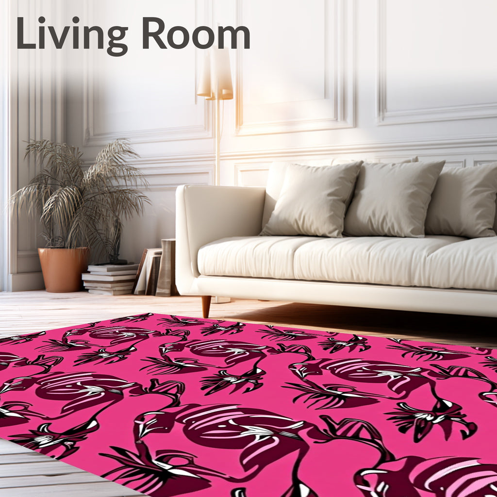 Vibrant Fuchsia Floral Whimsical Arrangement Rug