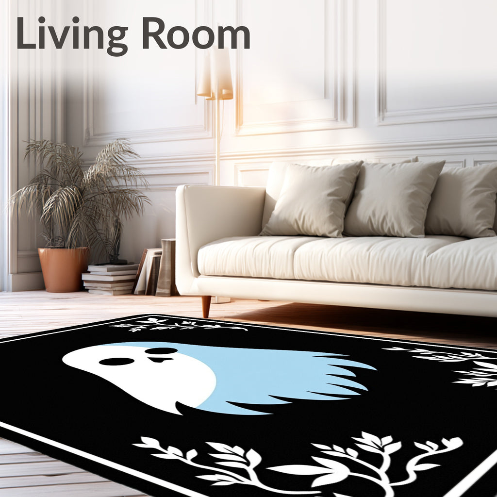 Whimsical Baby Blue Ghost Botanical Rug