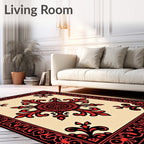 Crimson Scrollwork Inlay Arabesque Rug