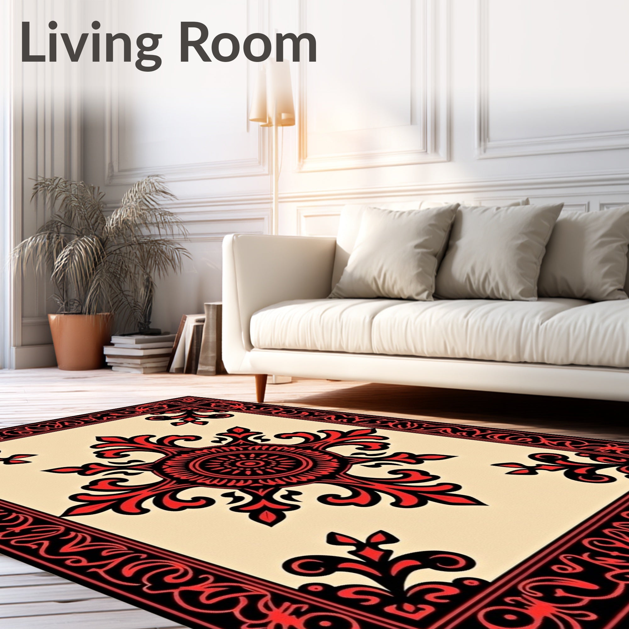 Crimson Scrollwork Inlay Arabesque Rug