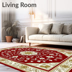 Rich Red Golden Floral Medallion Border Rug