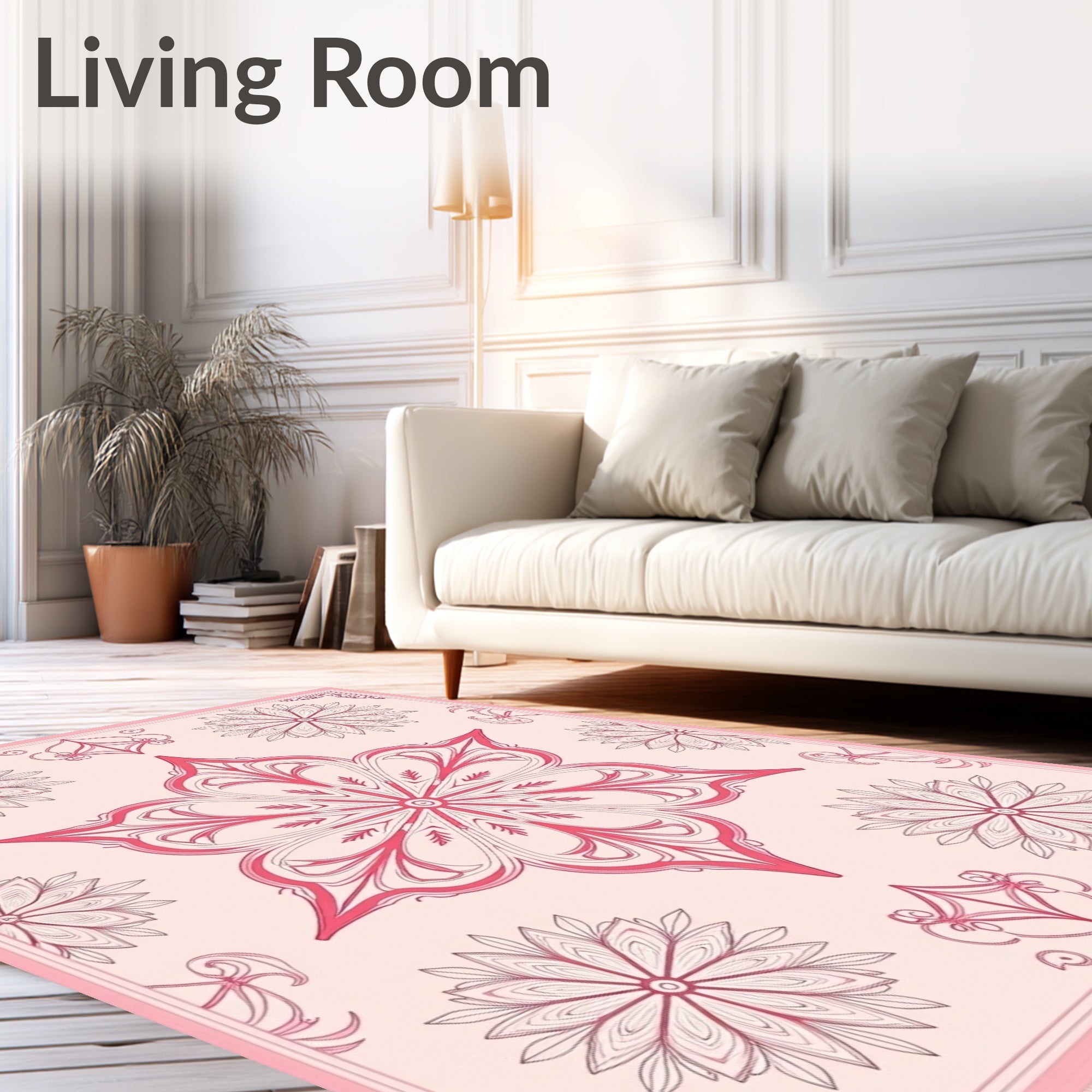 Coral Pink Floral Mandala Rug
