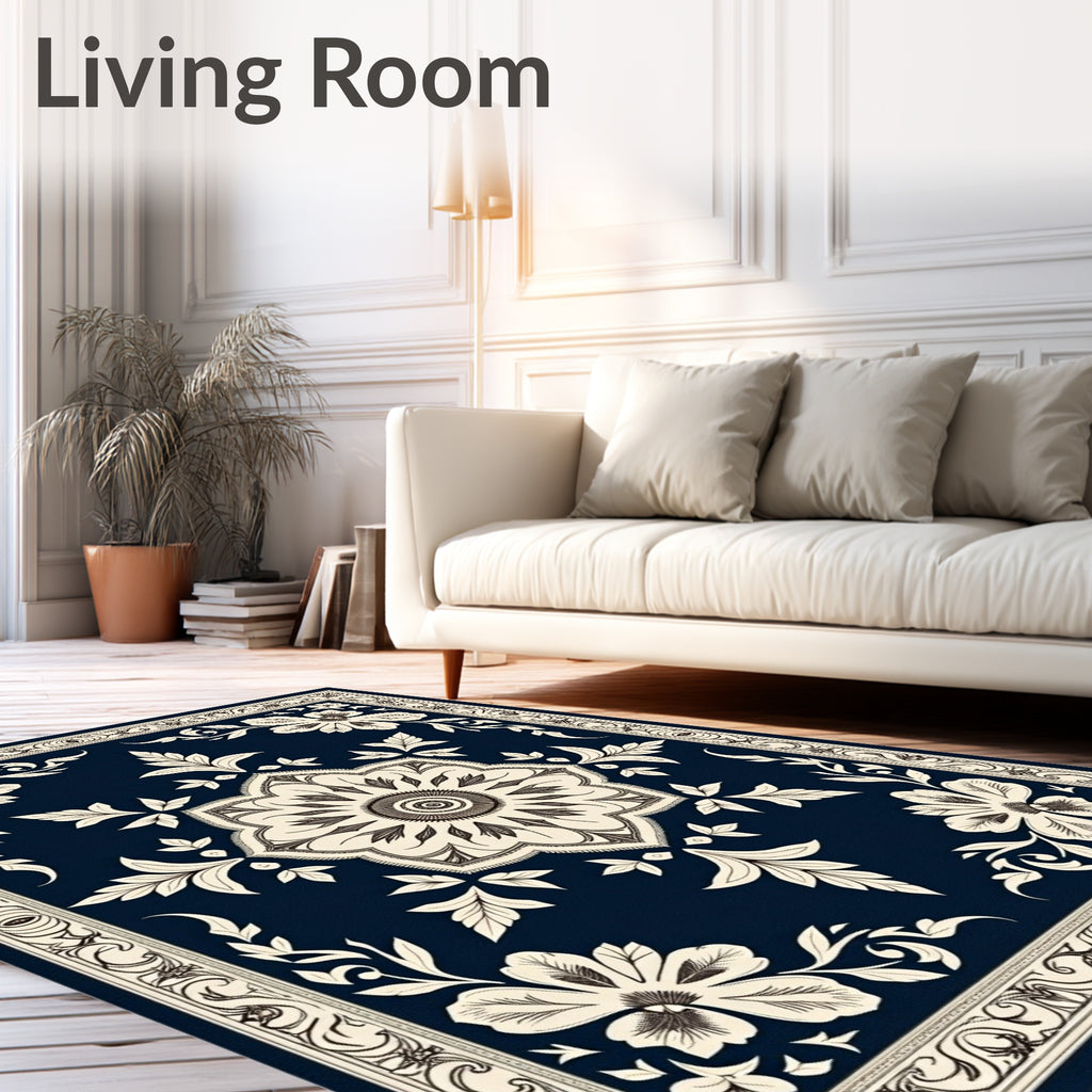 Elaborate Navy Floral Bloom Rug