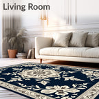 Elaborate Navy Floral Bloom Rug