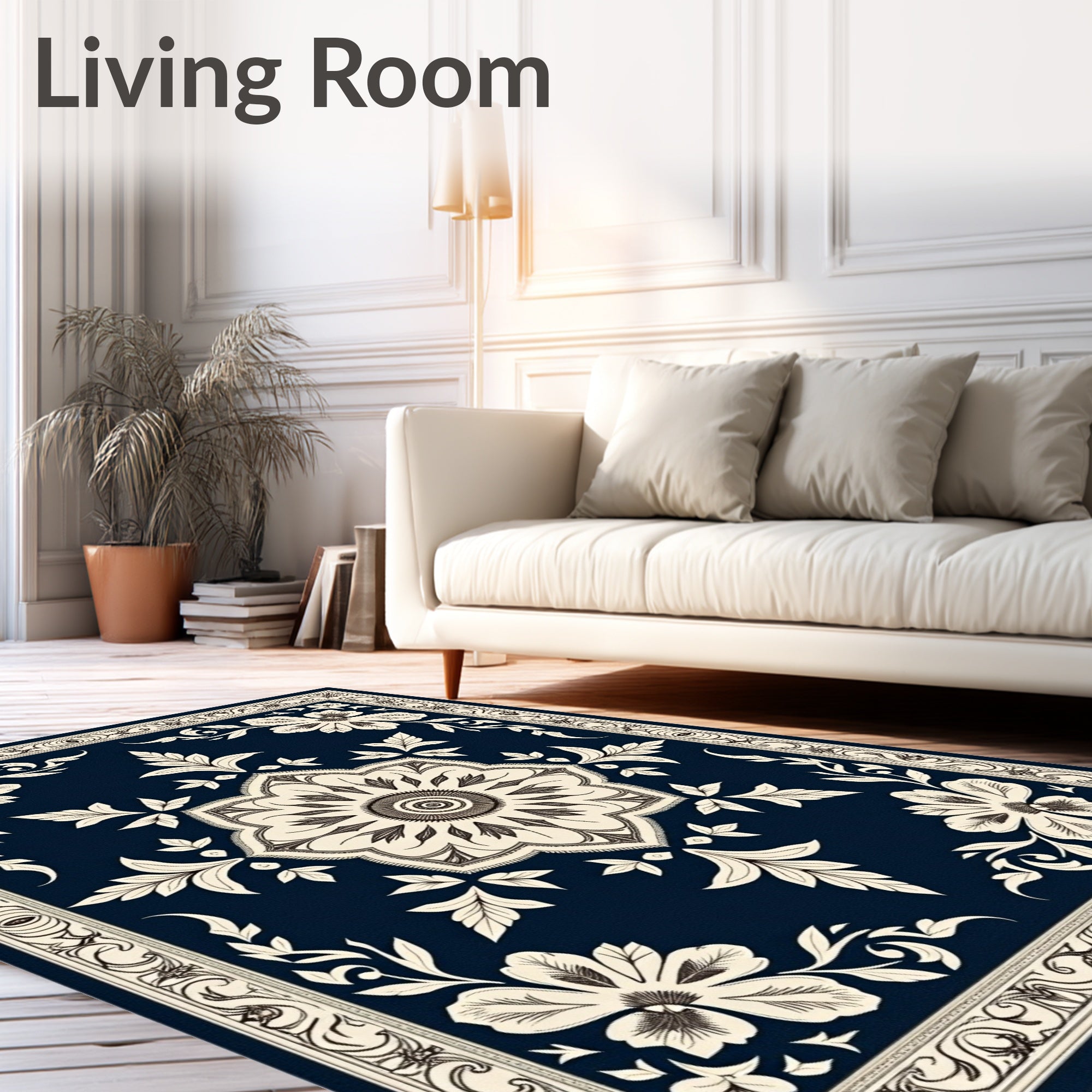 Elaborate Navy Floral Bloom Rug