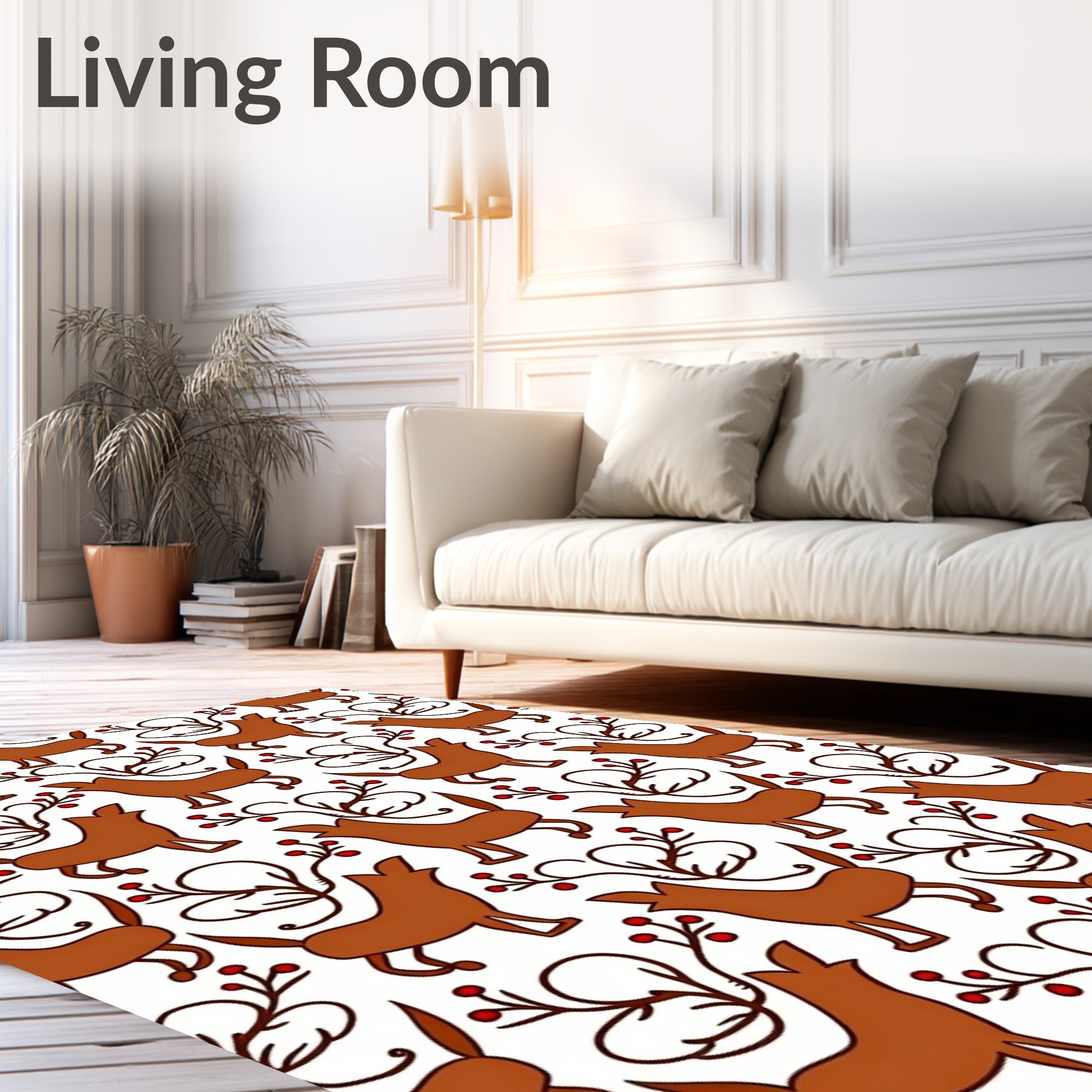 Brown Folk Art Wolves Berry Vine Rug