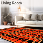 Orange Black Football Field Panels Rug